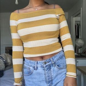 H&M Long Sleeves Shirt Mustard And White
